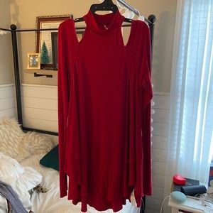 Free People Cold Shoulder Red Tunic